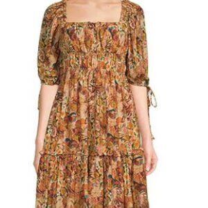 En Saison Candela Floral Print Square Neck 3/4 Sleeve Ruffle Midi Dress